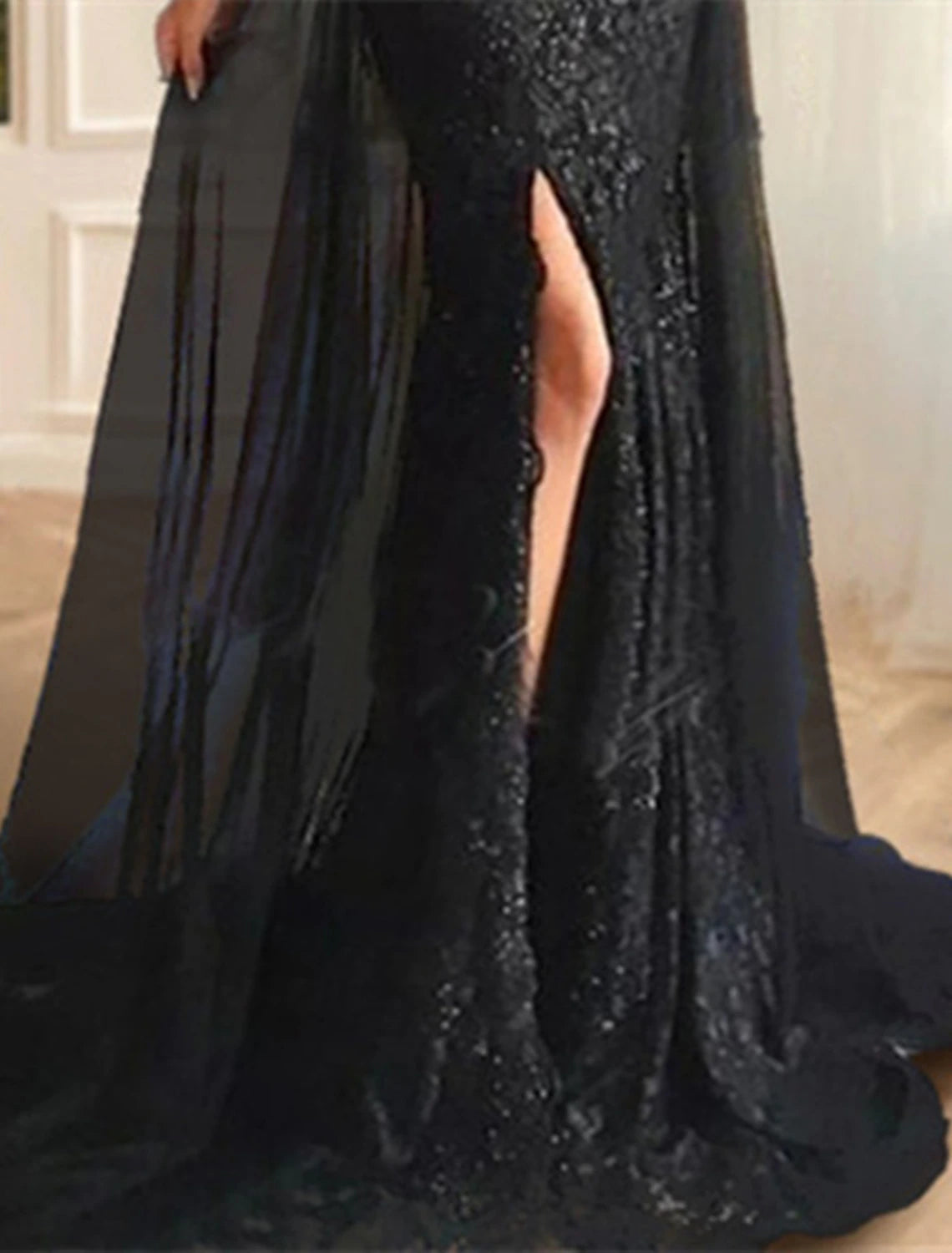 Meerjungfrau-Abendkleid, geblümtes Karnevalskleid, formelle Hochzeit, Schleppe/Pinselzug, lange Ärmel, schulterfrei, Herbsthochzeitsempfang, Chiffon mit Schlitzapplikationen